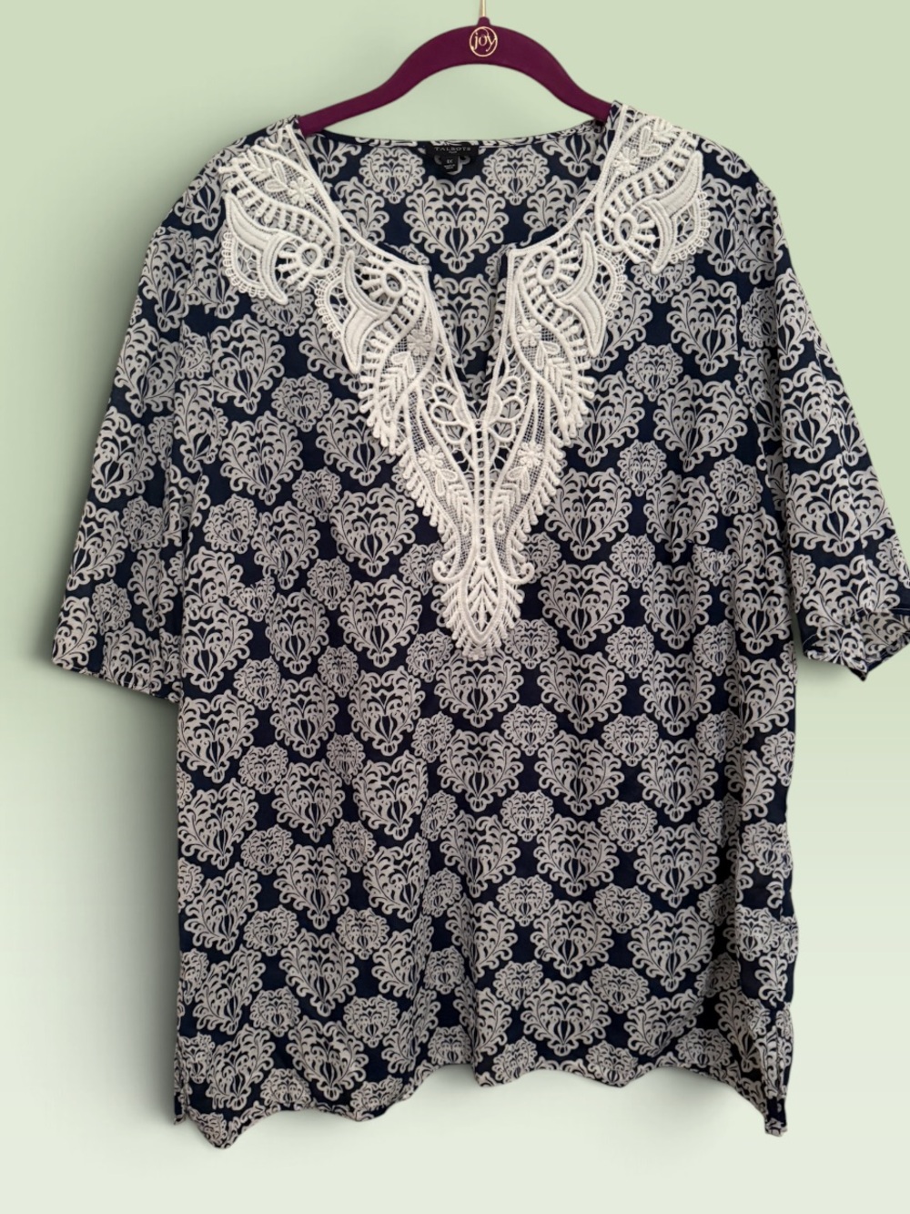 Talbots Navy and Cream Lace-Trim Tunic
